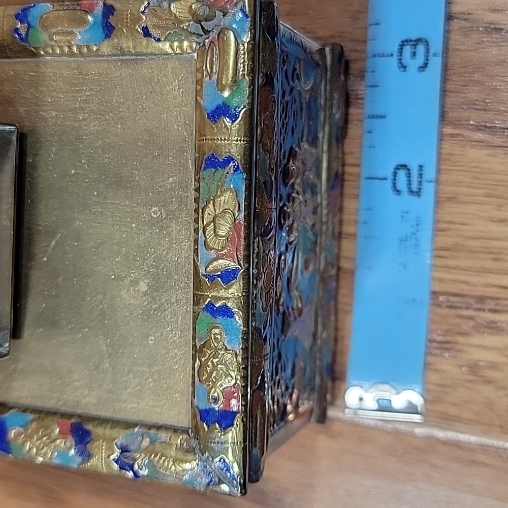 Antique Cloisonne Brass Cigarette & Matchbox Holder - Picture 12 of 14